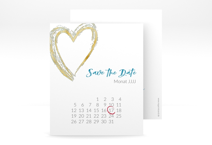 Save the Date-Kalenderblatt Liebe Kalenderblatt-Karte tuerkis gold