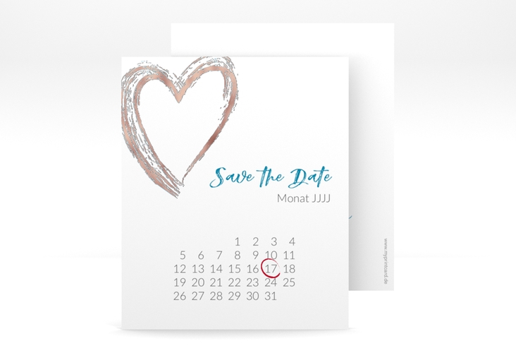 Save the Date-Kalenderblatt Liebe Kalenderblatt-Karte tuerkis rosegold