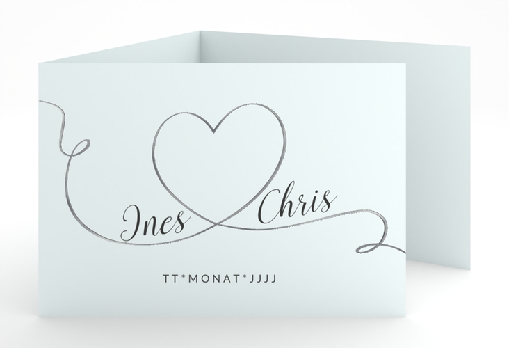 Hochzeitseinladung Dolce A6 Doppel-Klappkarte tuerkis silber