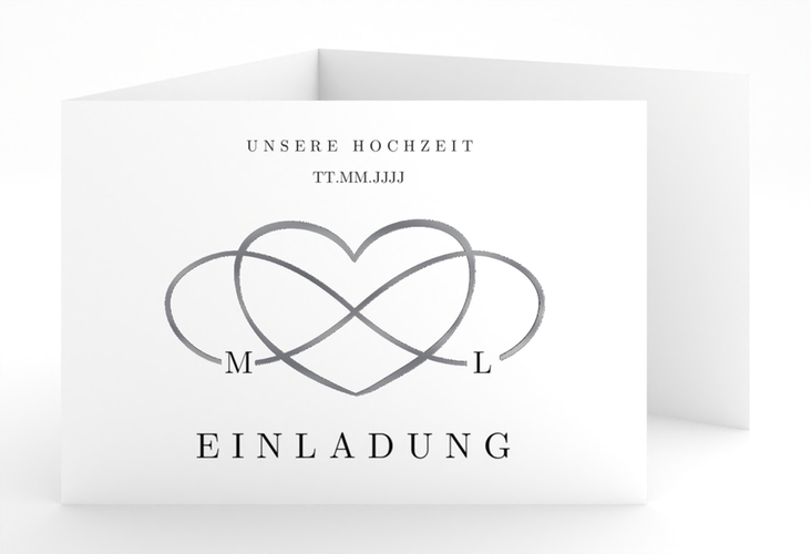 Hochzeitseinladung Infinity A6 Doppel-Klappkarte schwarz silber