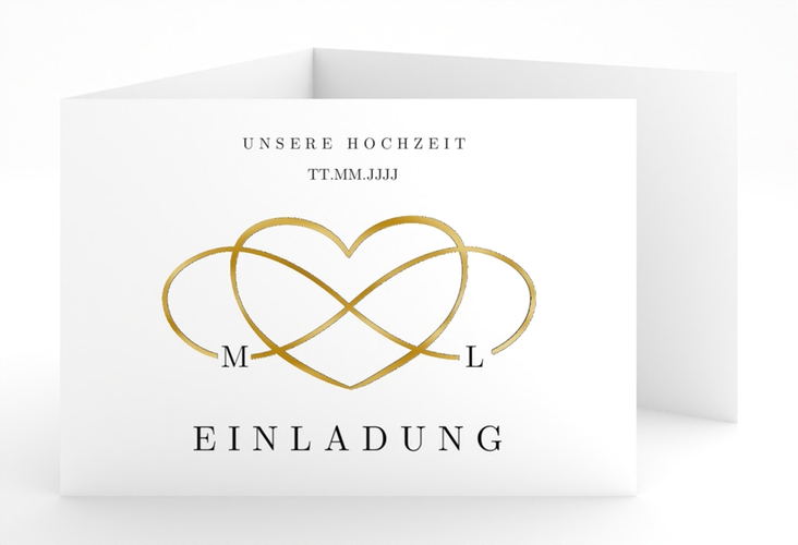 Hochzeitseinladung Infinity A6 Doppel-Klappkarte schwarz gold