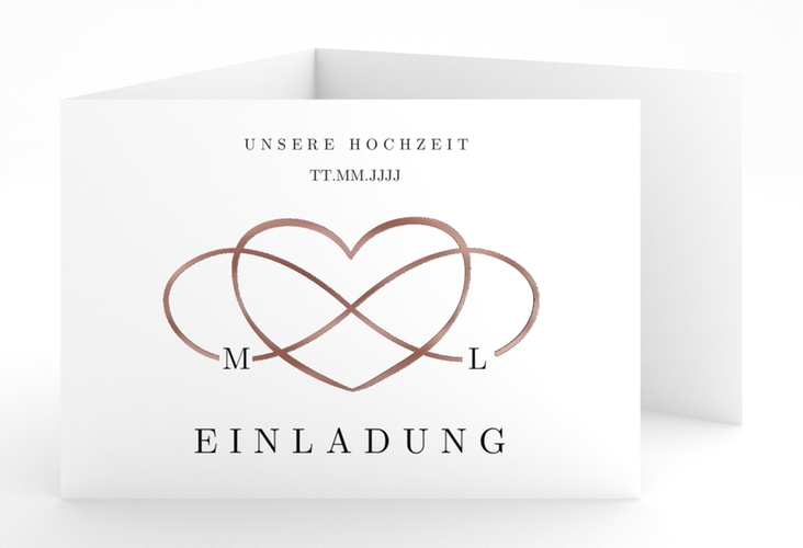 Hochzeitseinladung Infinity A6 Doppel-Klappkarte schwarz rosegold