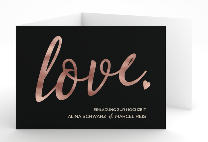 Hochzeitseinladung Glam A6 Doppel-Klappkarte schwarz rosegold
