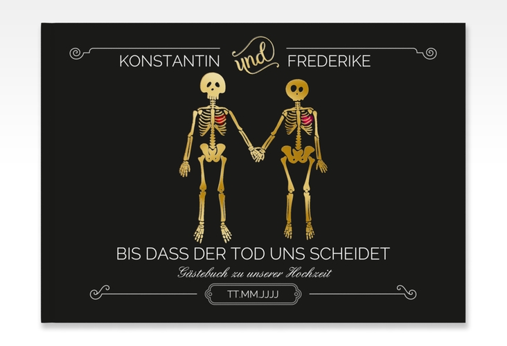 Gästebuch A4 quer Bones A4 quer, Hardcover schwarz gold