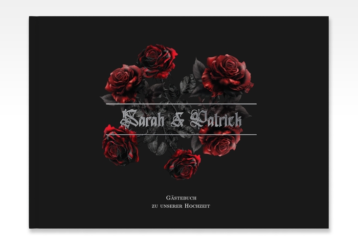 Gästebuch A4 quer Gothic Rose A4 quer, Hardcover schwarz silber