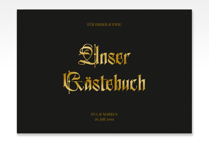 Gästebuch A4 quer Wednesday A4 quer, Hardcover schwarz gold