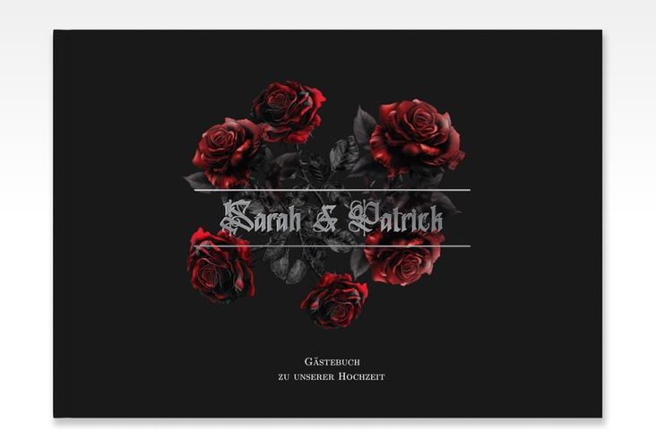 Gästebuch A4 quer Gothic Rose A4 quer, Hardcover schwarz silber