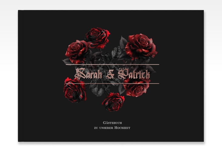 Gästebuch A4 quer Gothic Rose A4 quer, Hardcover schwarz rosegold