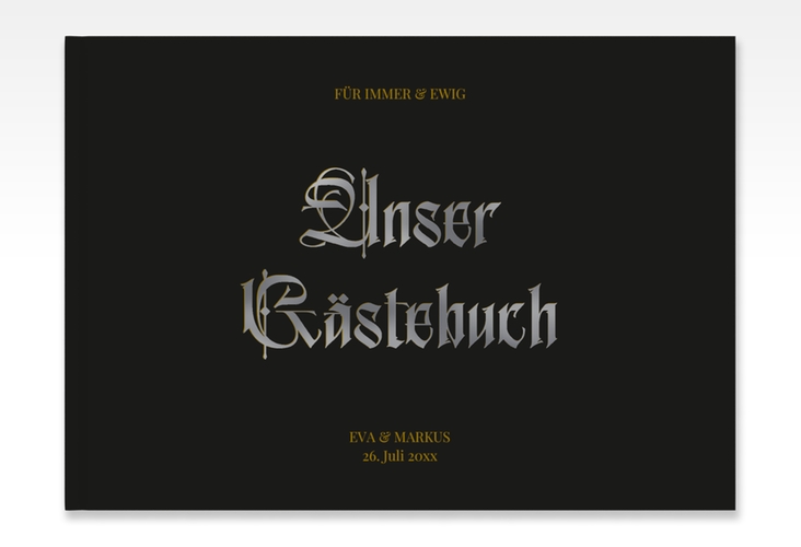 Gästebuch A4 quer Wednesday A4 quer, Hardcover schwarz silber