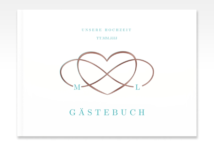 Gästebuch A4 quer Infinity A4 quer, Hardcover tuerkis rosegold