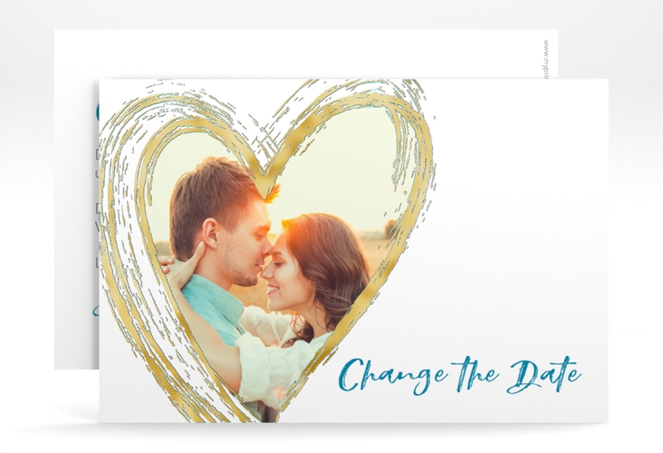 Change the Date-Karte Liebe A6 Karte quer tuerkis gold