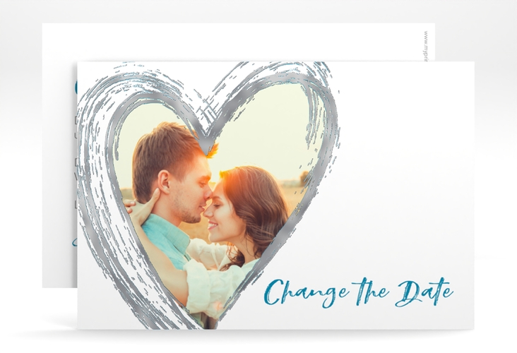Change the Date-Karte Liebe A6 Karte quer tuerkis silber
