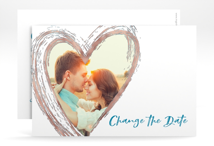 Change the Date-Karte Liebe A6 Karte quer tuerkis rosegold