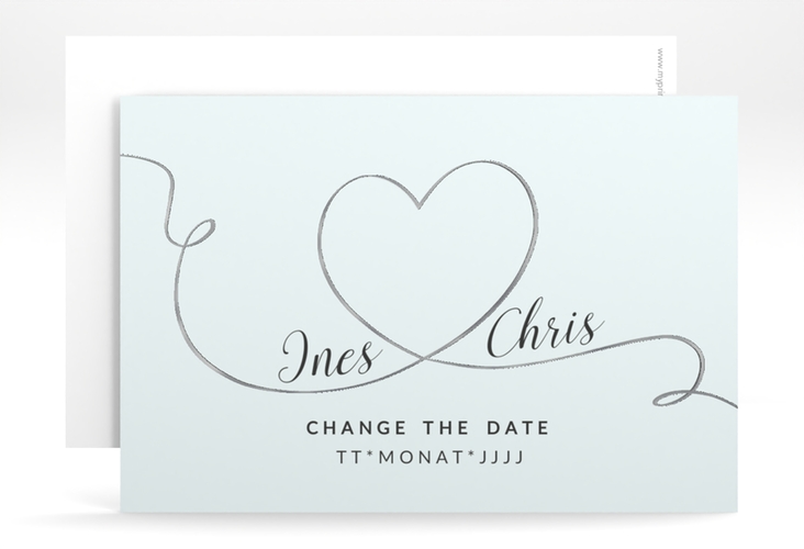 Change the Date-Karte Hochzeit Dolce A6 Karte quer tuerkis silber