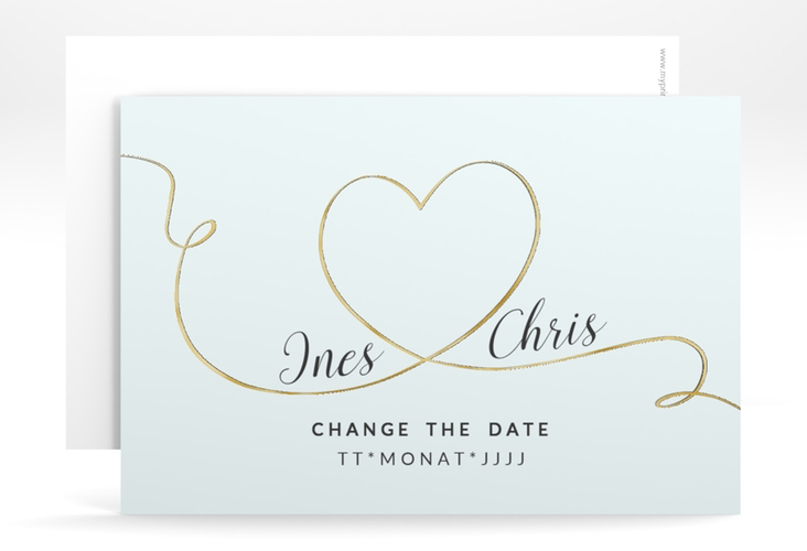 Change the Date-Karte Hochzeit Dolce A6 Karte quer tuerkis gold