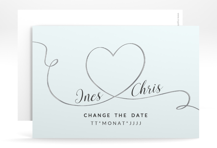 Change the Date-Karte Hochzeit Dolce A6 Karte quer tuerkis silber
