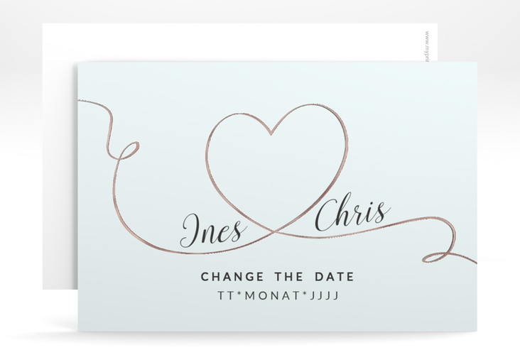 Change the Date-Karte Hochzeit Dolce A6 Karte quer tuerkis rosegold