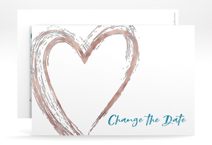 Change the Date-Karte Liebe A6 Karte quer tuerkis rosegold