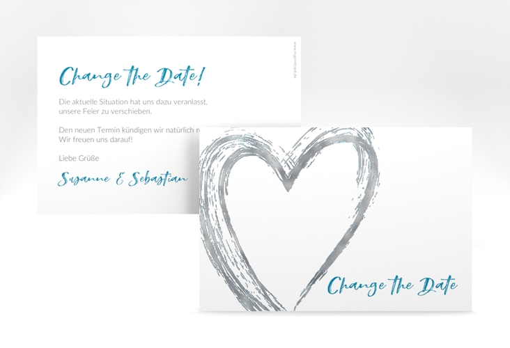 Change the Date-Karte Liebe A6 Karte quer tuerkis silber