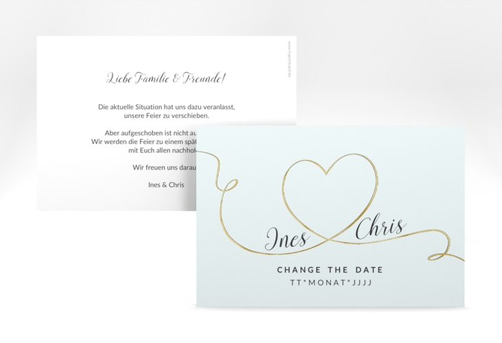 Change the Date-Karte Hochzeit Dolce A6 Karte quer tuerkis gold