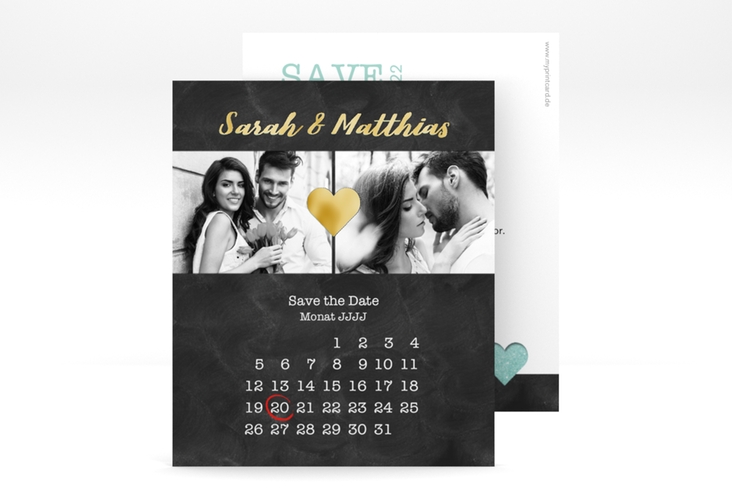 Save the Date-Kalenderblatt Sparkly Kalenderblatt-Karte tuerkis gold