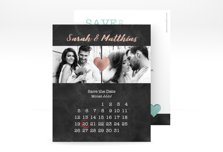 Save the Date-Kalenderblatt Sparkly Kalenderblatt-Karte tuerkis rosegold