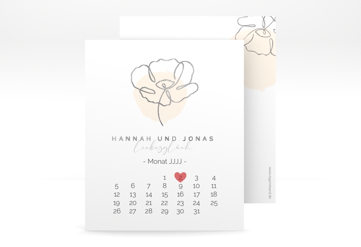 Save the Date-Kalenderblatt Flowerline Kalenderblatt-Karte apricot silber