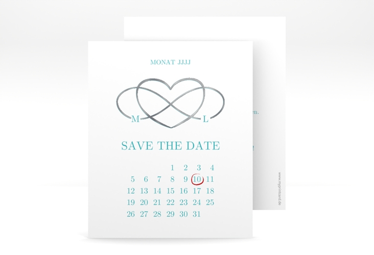 Save the Date-Kalenderblatt Infinity Kalenderblatt-Karte tuerkis silber