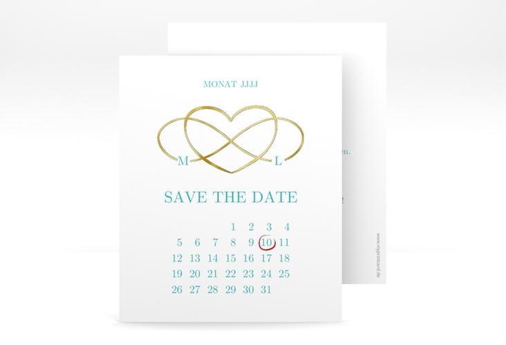 Save the Date-Kalenderblatt Infinity Kalenderblatt-Karte tuerkis gold