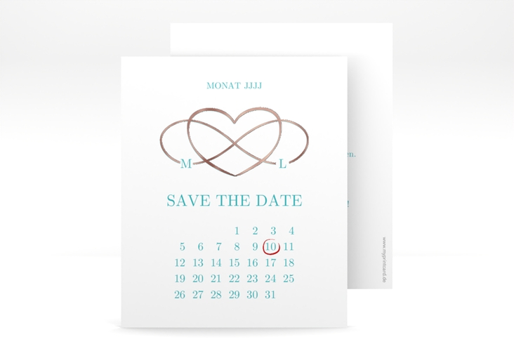 Save the Date-Kalenderblatt Infinity Kalenderblatt-Karte tuerkis rosegold