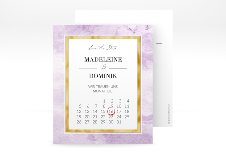 Save the Date-Kalenderblatt Marble Kalenderblatt-Karte flieder gold
