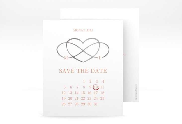 Save the Date-Kalenderblatt Infinity Kalenderblatt-Karte apricot silber