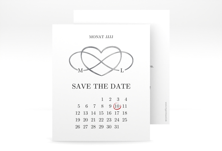 Save the Date-Kalenderblatt Infinity Kalenderblatt-Karte schwarz silber