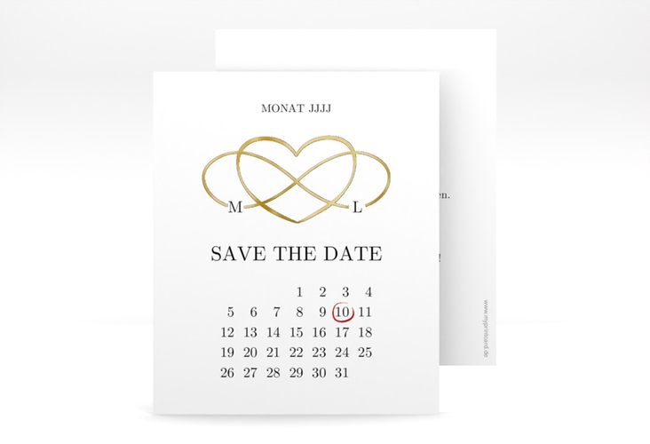 Save the Date-Kalenderblatt Infinity Kalenderblatt-Karte schwarz gold