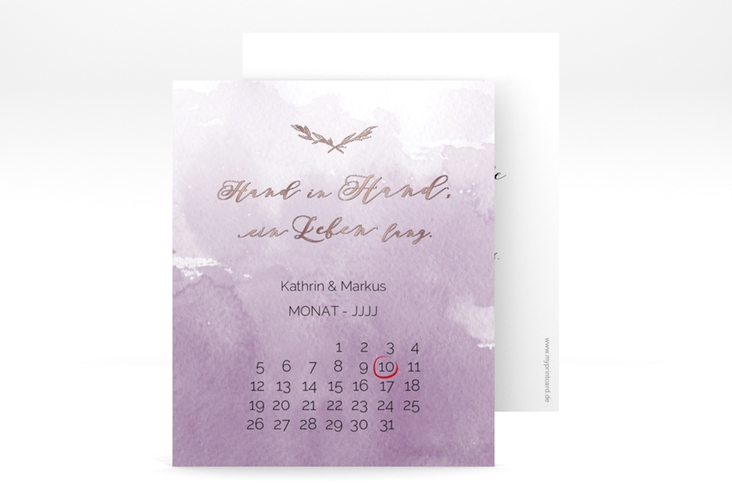 Save the Date-Kalenderblatt Divine Kalenderblatt-Karte flieder rosegold