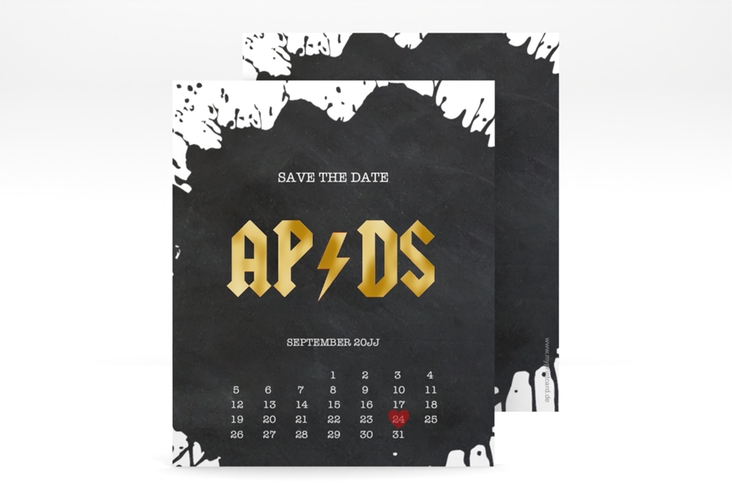 Save the Date-Kalenderblatt Hardrock Kalenderblatt-Karte schwarz gold für Rockband-Fans