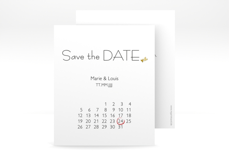 Save the Date-Kalenderblatt Twohearts Kalenderblatt-Karte tuerkis gold