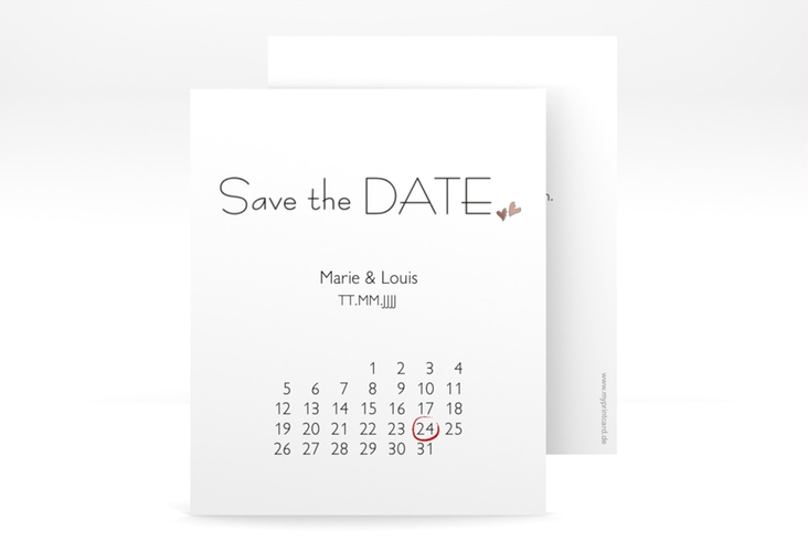 Save the Date-Kalenderblatt Twohearts Kalenderblatt-Karte tuerkis rosegold