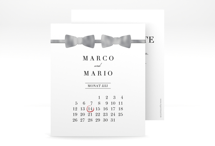 Save the Date-Kalenderblatt Suits Kalenderblatt-Karte schwarz silber