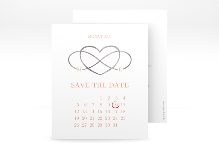 Save the Date-Kalenderblatt Infinity Kalenderblatt-Karte apricot silber