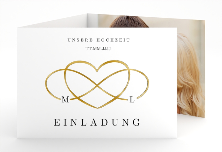Hochzeitseinladung Infinity A6 Doppel-Klappkarte schwarz gold