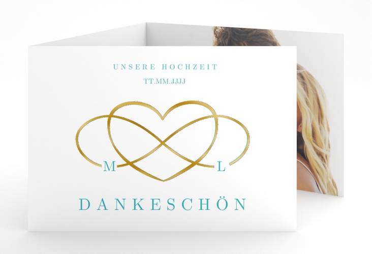 Danksagungskarte Hochzeit Infinity A6 Doppel-Klappkarte tuerkis gold