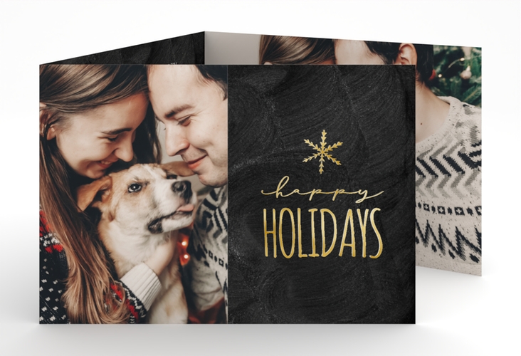 Weihnachtskarte Holidays A6 Doppel-Klappkarte schwarz gold