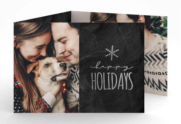 Weihnachtskarte Holidays A6 Doppel-Klappkarte schwarz silber