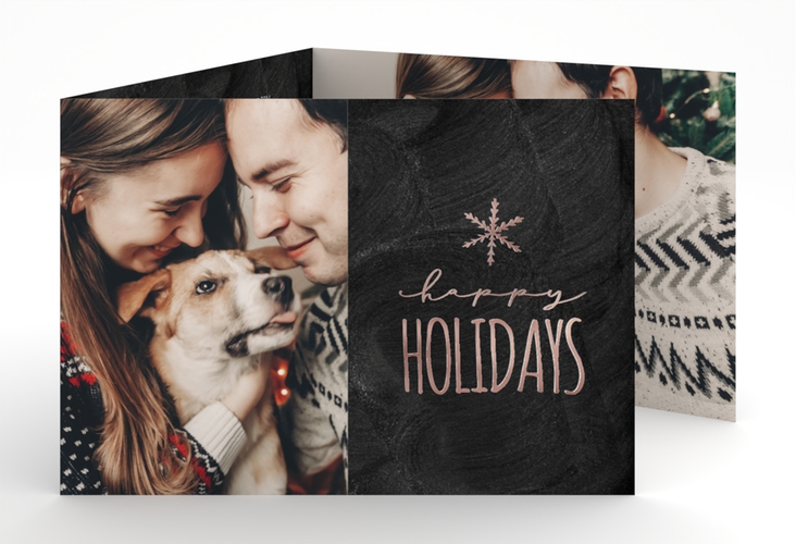 Weihnachtskarte Holidays A6 Doppel-Klappkarte schwarz rosegold