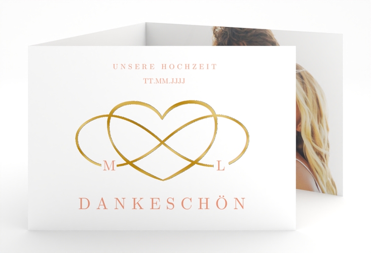 Danksagungskarte Hochzeit Infinity A6 Doppel-Klappkarte apricot gold