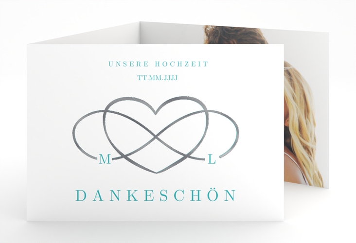 Danksagungskarte Hochzeit Infinity A6 Doppel-Klappkarte tuerkis silber