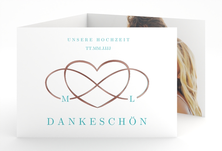 Danksagungskarte Hochzeit Infinity A6 Doppel-Klappkarte tuerkis rosegold