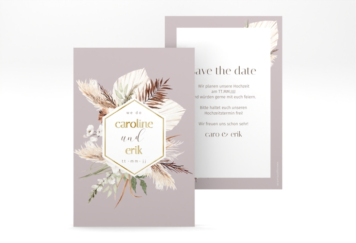 Save the Date-Karte Bohemian A6 Karte hoch flieder gold