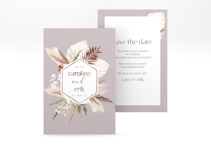 Save the Date-Karte Bohemian A6 Karte hoch flieder rosegold